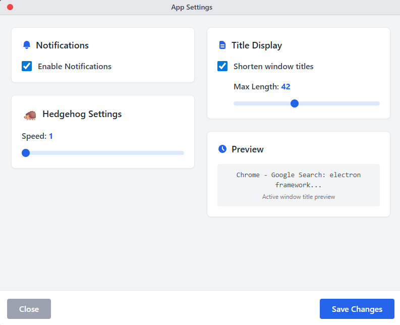 New settings window design